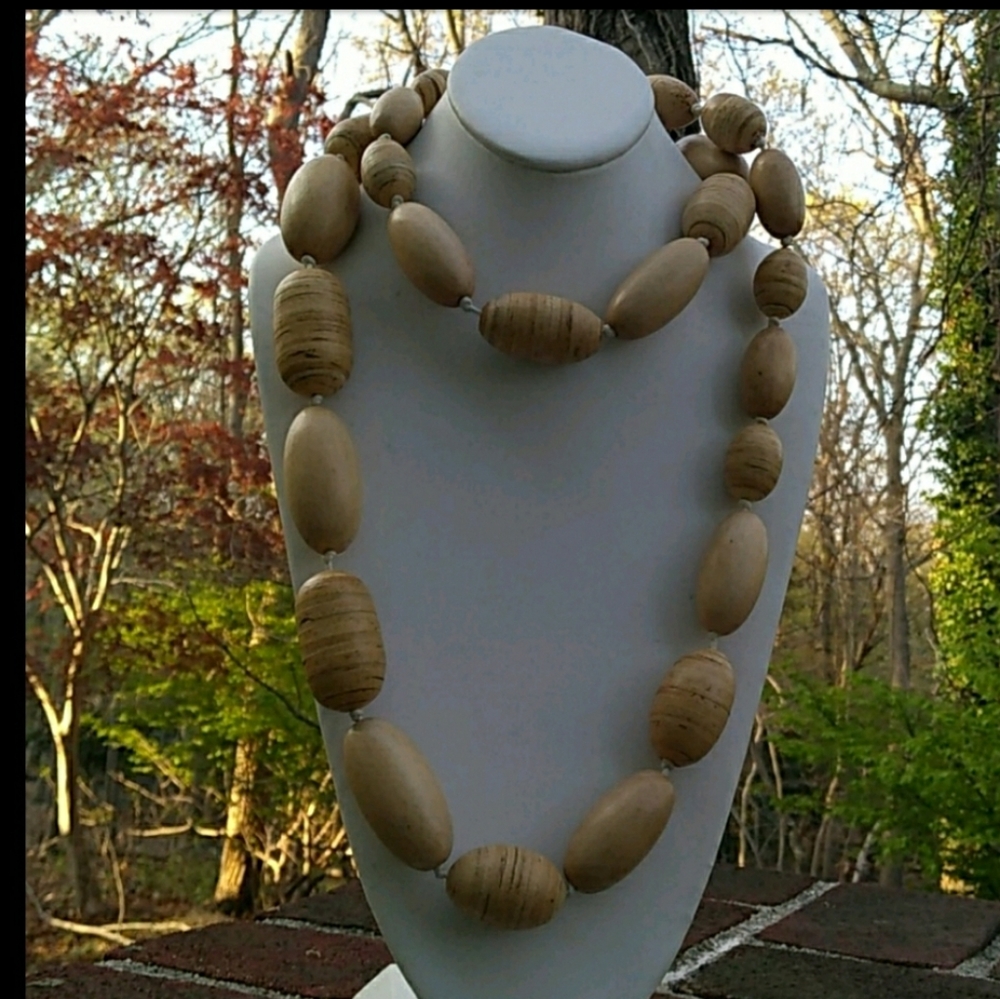 RARE '80s HOLLAND MANOUK BIJOUX 50" Alternating Stacked Solid Wood Bead Necklace - Picture 16 of 16